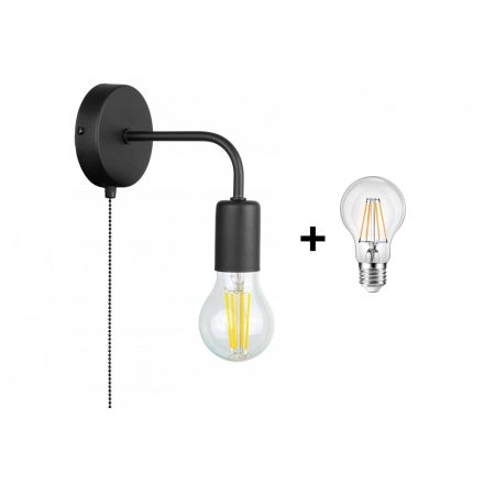 Glimex LOUIS fekete fali lámpa kapcsolóval 1x E27 + ajándék LED izzó
