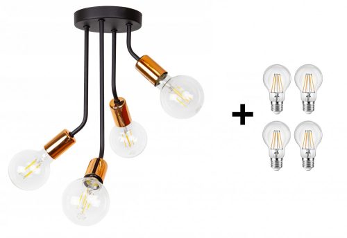 Glimex Louis fix mennyezeti lámpa fekete réz/króm 4x E27 + ajándék LED izzók
