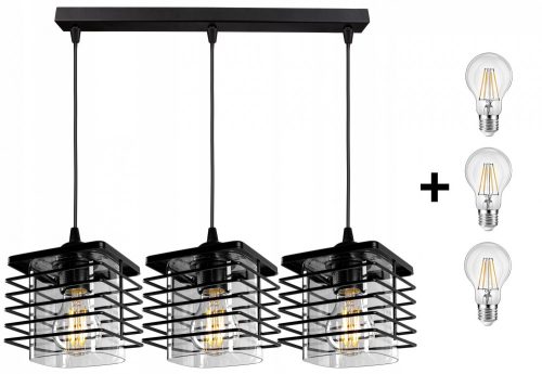 Glimex Laurie állítható függőlámpa fekete / átlátszó 3x E27 + ajándék LED izzók