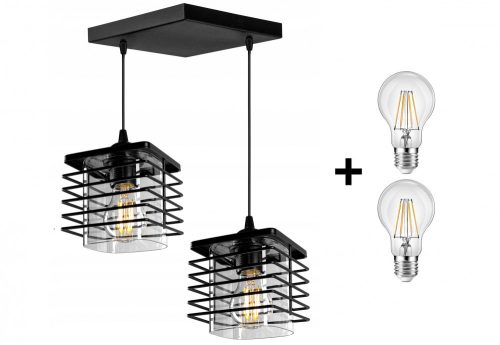 Glimex Laurie állítható függőlámpa fekete / átlátszó 2x E27 + ajándék LED izzók