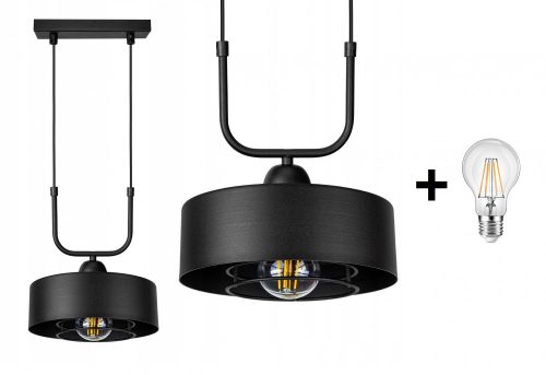 Glimex LAVOR MED rácsos állítható függőlámpa fekete 1x E27 + ajándék LED izzó