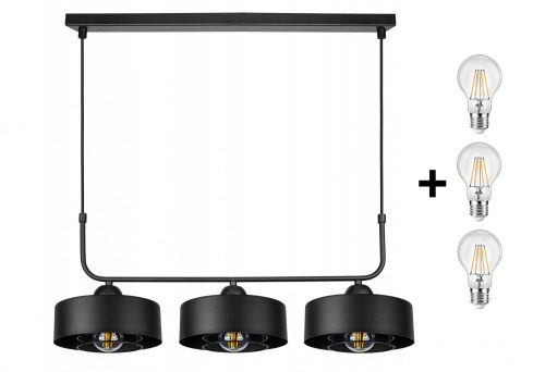 Glimex LAVOR MED rácsos állítható függőlámpa fekete 3x E27 + ajándék LED izzók