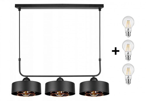 Glimex LAVOR MED rácsos fekete réz/króm állítható függőlámpa 3x E27 + ajándék LED izzók