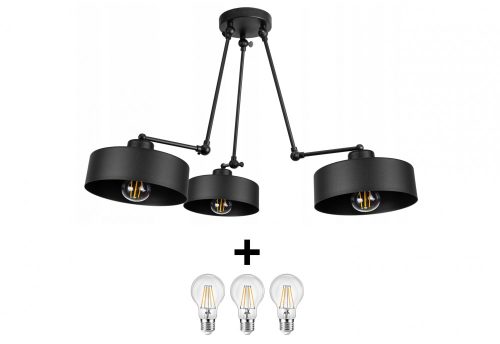 Glimex LAVOR MED állítható mennyezeti lámpa fekete 3x E27 + ajándék LED izzók