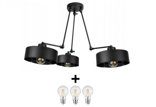 Glimex LAVOR MED rácsos állítható mennyezeti lámpa fekete 3x E27 + ajándék LED izzók