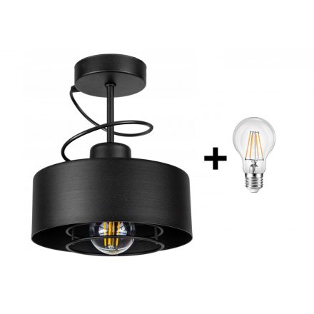 Glimex LAVOR MED rácsos fix mennyezeti lámpa fekete 1x E27 + ajándék LED izzó