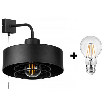 Glimex LAVOR MED rácsos fekete fali lámpa kapcsolóval 1x E27 + ajándék LED izzó