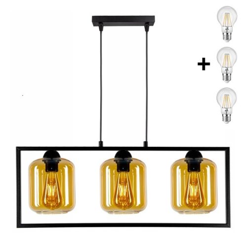 Glimex Square állítható függőlámpa méz 3x E27 + ajándék LED izzó