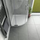 Fehér félköríves kőhatású zuhanytálca 80 x 80 cm + ajándék szifonkészlet | Welland (GT-8080RS)