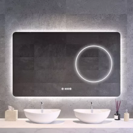 Fürdőszobai LED tükör 120x75cm Welland Texol - Fényerő + színhőfok állítás - Páramentesítő - Digitális óra