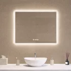 Fekvő fürdőszobai LED tükör 80x60cm - Páramentesítő - Digitális óra - Fényerő és színhőmérséklet szabályozás - Welland Kath