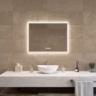Fekvő fürdőszobai LED tükör 80x60cm - Páramentesítő - Digitális óra - Fényerő és színhőmérséklet szabályozás - Welland Kath