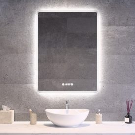 Álló fürdőszobai LED tükör 60x80cm - Páramentesítő - Digitális óra - Fényerő és színhőmérséklet szabályozás - Welland Kath