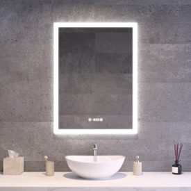 Álló fürdőszobai LED tükör 60x80cm - Páramentesítő - Beépített óra - Fényerő és színhőmérséklet szabályozás - Welland Luxury-Line G1097