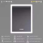 Álló fürdőszobai LED tükör 60x80cm - Páramentesítő - Beépített óra - Fényerő és színhőmérséklet szabályozás - Welland Luxury-Line G1097