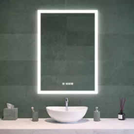 Álló fürdőszobai LED tükör 70x90cm - Páramentesítő - Beépített óra - Fényerő és színhőmérséklet szabályozás - Welland Luxury-Line