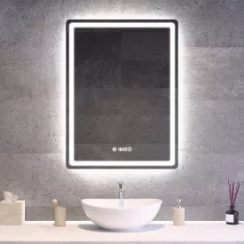 Álló fürdőszobai LED tükör 60x80cm - Óra - Fényerő és színhőmérséklet szabályozás - Welland Type20V