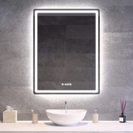 Álló fürdőszobai LED tükör 70x90cm - Páramentesítő - Digitális óra - Fényerő és színhőmérséklet szabályozás - Welland Type20V