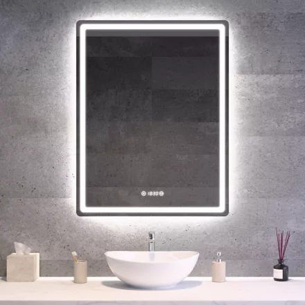 Álló fürdőszobai LED tükör 70x90cm - Páramentesítő - Digitális óra - Fényerő és színhőmérséklet szabályozás - Welland Type20V