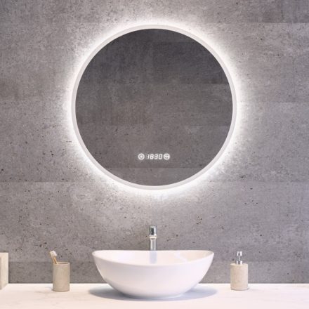 Kerek Led tükör Ø60cm Welland Alpha | Páramentesítő - Óra - Fényerő + színhőfok állítás