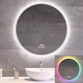 Kerek RGB Led tükör Ø70cm Welland Alpha - RGB funkció - Páramentesítő - Óra - Fényerő + színhőfok állítás