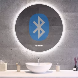 Kerek Led tükör Ø80cm Welland Alpha - Bluetooth - Páramentesítő - Óra - Fényerő + színhőfok állítás