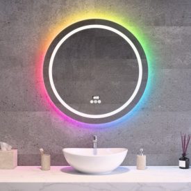 Kerek RGB Led tükör Ø70cm Welland Beta - Páramentesítés - Óra - Fényerő + színhőfok állítás - RGB funkciók