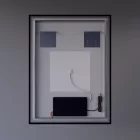 Fekete keretes Loft stílusú LED tükör 60x80cm - Páramentesítő - Óra - Fényerő és színhőmérséklet szabályozás - Welland Luxury-Line Loft G1101