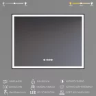 Fekete keretes Loft stílusú LED tükör 80x60cm - Páramentesítő - Beépített óra - Fényerő és színhőmérséklet szabályozás - Welland Luxury-Line Loft G1099