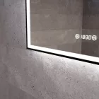 Fekete keretes Loft stílusú LED tükör 80x60cm - Páramentesítő - Beépített óra - Fényerő és színhőmérséklet szabályozás - Welland Luxury-Line Loft G1099