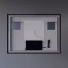 Fekete keretes Loft stílusú LED tükör 80x60cm - Páramentesítő - Beépített óra - Fényerő és színhőmérséklet szabályozás - Welland Luxury-Line Loft G1099