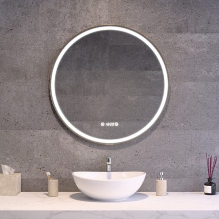 Kerek Led tükör arany színű kerettel Ø70cm Welland G1107 - Páramentesítő - Óra - Fényerő + színhőfok állítás