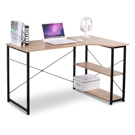 Intenso Home L alakú íróasztal / számítógépasztal 120x73cm - Masszív fém váz, fekete - tölgy szín