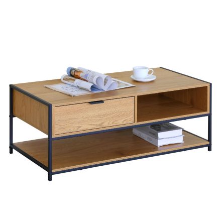 Intenso Home dohányzóasztal fiókkal 100x50cm - Masszív fém váz, aranytölgy szín