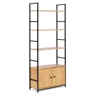 Nyitott könyvespolc, tároló állvány fém lábakkal - 5 szintes + ajtós aranytölgy - 59x144cm Intenso