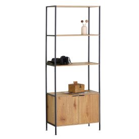 Nyitott könyvespolc, tároló állvány fém lábakkal - 5 szintes + ajtós aranytölgy - 68x176cm Intenso