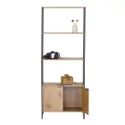 Nyitott könyvespolc, tároló állvány fém lábakkal - 5 szintes + ajtós aranytölgy - 68x176cm Intenso