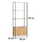 Nyitott könyvespolc, tároló állvány fém lábakkal - 5 szintes + ajtós aranytölgy - 68x176cm Intenso
