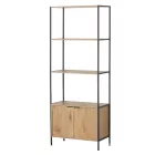 Nyitott könyvespolc, tároló állvány fém lábakkal - 5 szintes + ajtós aranytölgy - 68x176cm Intenso