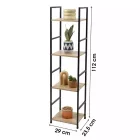 Nyitott könyvespolc, tároló állvány fém lábakkal - 4 szintes aranytölgy - 29x112cm Intenso