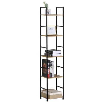 Nyitott könyvespolc, tároló állvány fém lábakkal - 5 szintes aranytölgy - 29x144cm Intenso