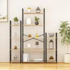 Nyitott könyvespolc, tároló állvány fém lábakkal - 5 szintes aranytölgy - 29x144cm Intenso