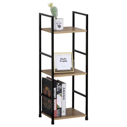 Nyitott könyvespolc, tároló állvány fém lábakkal - 3 szintes aranytölgy - 29x80cm Intenso