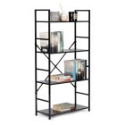 Fekete 4 szintes nyitott könyvespolc, tároló állvány fém lábakkal - 59x112cm Intenso