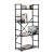 Fekete 4 szintes nyitott könyvespolc, tároló állvány fém lábakkal - 59x112cm Intenso