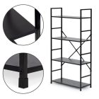 Fekete 4 szintes nyitott könyvespolc, tároló állvány fém lábakkal - 59x112cm Intenso