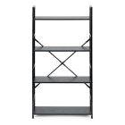 Fekete 4 szintes nyitott könyvespolc, tároló állvány fém lábakkal - 59x112cm Intenso
