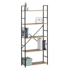 Nyitott könyvespolc, tároló állvány fém lábakkal - 5 szintes aranytölgy - 59x144cm Intenso