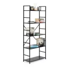 Fekete 5 szintes nyitott könyvespolc, tároló állvány fém lábakkal - 59x144cm Intenso