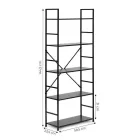 Fekete 5 szintes nyitott könyvespolc, tároló állvány fém lábakkal - 59x144cm Intenso